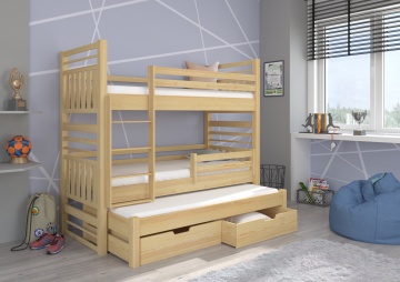 Pat copii ADRK HIPPO – 90x200 cm – cu somieră inclusă – cu ladă de depozitare – Pin natural – SKU CH-Hip-PineN-208-E1917