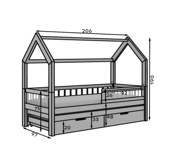 Pat copii ADRK House Artes II – 90x200 cm – Alb – prezentare alternativă a modelului