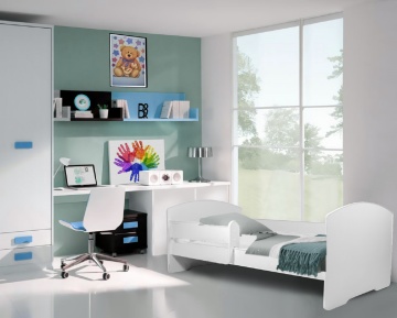 Pat copii ADRK PEPE – 80x160 cm – cu somieră inclusă – cu barieră de protecție – Alb