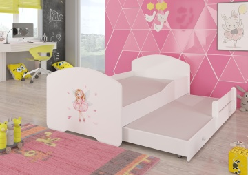 Pat copii ADRK PEPE II – 80x160 cm – cu somieră inclusă – Fetiță cu aripi – Alb – PAL laminat 18 mm