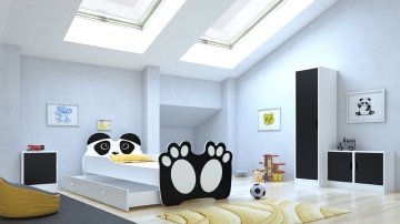 Pat copii ADRK Urs negru – 80x160 cm – cu somieră inclusă – cu ladă de depozitare – Negru