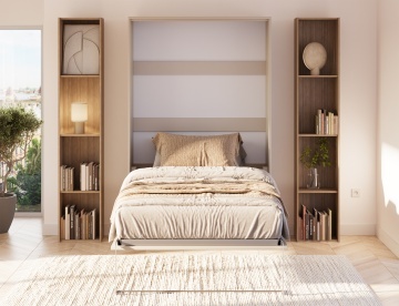 Pat rabatabil ADRK Vivario 120 – 120x200 cm – Cașmir – închis în ambient luminos, vedere frontală între biblioteci