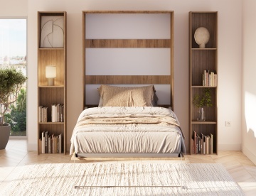 Pat rabatabil ADRK Vivario 120 – 120x200 cm – Stejar Artisan – închis în ambient luminos, vedere frontală între biblioteci