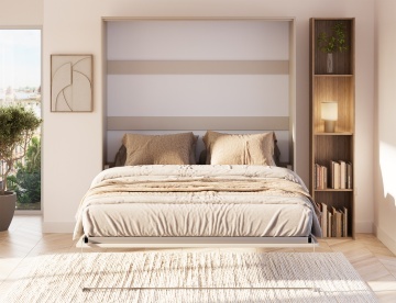 Pat rabatabil ADRK Vivario 160 – 160x200 cm – Cașmir – închis în ambient luminos, vedere frontală între biblioteci