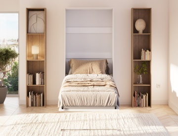 Pat rabatabil ADRK Vivario 90 – 90x200 cm – Alb – închis în ambient luminos, vedere frontală între biblioteci