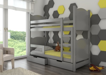 Pat supraetajat ADRK copii MARABA – 75x180 cm – cu somieră inclusă – cu ladă de depozitare – Gri