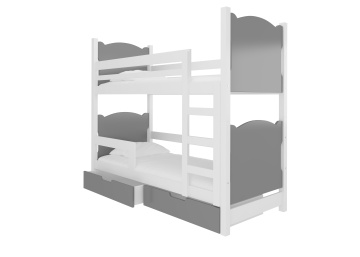 Pat supraetajat ADRK copii MARABA – 75x180 cm – Alb / Gri – fotografie de catalog a modelului