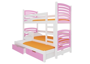 Pat supraetajat ADRK pentru 3 persoane SORIA – 75x180 cm – Alb / Roz – fotografie de catalog a modelului