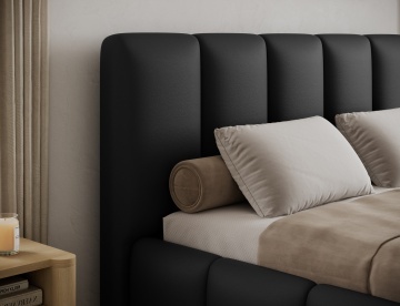 Pat tapițat ELTAP Edvige, 140x200 cm, negru, Soft 11 – somieră din lemn ridicată și lada de depozitare deschisă – prezentare suplimentară a modelului