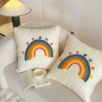 Pilotă copii JoJo Home 2 în 1, crem, model curcubeu, 150x200 cm - pernă decorativă