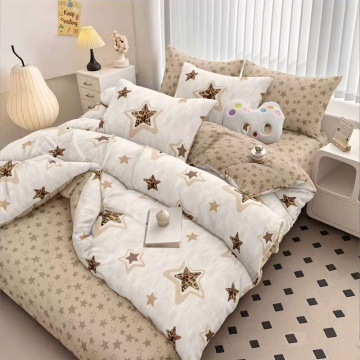 Set lenjerie de pat cu elastic și cearșaf plat, policoton, 4 piese, bej și maro, Elegant Home Pucioasa, E196