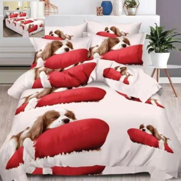 Set Lenjerie de pat, imprimeu 3D cu animale, pentru pat 2 persoane, 6 piese, rosu, B60-06