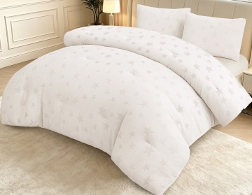Set pilotă plușată gofrată Johnnie Home 200x230 cm + 2 fețe de pernă 50x70 cm, alb ivoire, 3 piese