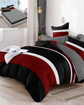 lenjerie de pat cu elastic culoare rosu / negru