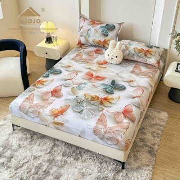 Husă de pat Finet 5D cu elastic + 2 fețe de pernă | Model fluturi | JoJo Home