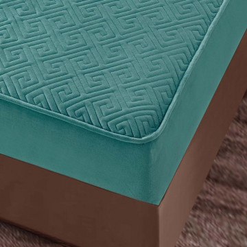 husa de pat din catifea culoare turquoise 
