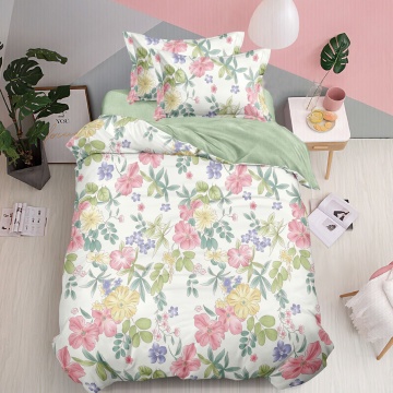Lenjerie de pat 1 persoană Spring Flowers 4 piese, cu cearceaf cu elastic, Policoton – Johnny Home Pucioasa