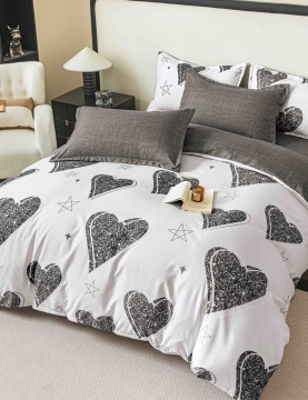 Lenjerie de Pat 2 Persoane, Tip Finet, 6 Piese, Cearșaf cu Elastic, Alb & Gri & Negru, Jojo Home, FNJE-257