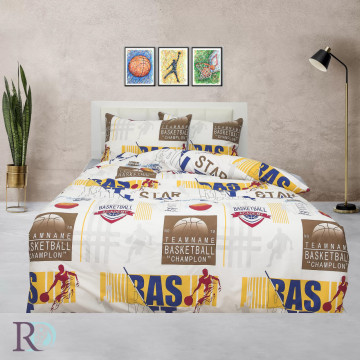 Lenjerie de pat copii Basketball, 4 piese, 100% bumbac satin, Roxyma Dream