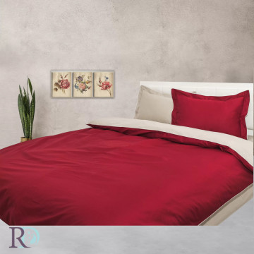 Lenjerie de pat cu 2 fețe, 100% bumbac satin, bej/roșu, Roxyma Dream – imagine de catalog a produsului