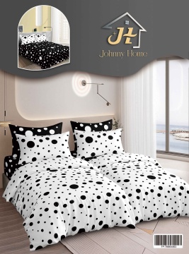 Lenjerie de pat cu 2 pilote, 7 piese, 160x220 cm – Alb și negru cu buline | Johnny Home