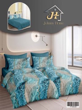 Lenjerie de pat cu 2 pilote, 7 piese, 160x220 cm – Marmură turcoaz | Johnny Home