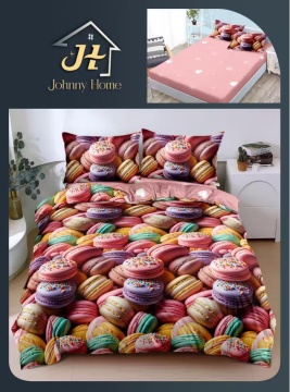 Lenjerie de pat cu elastic 2 persoane | multicolora cu macarons | 4 piese | Policoton fin | Johnny Home