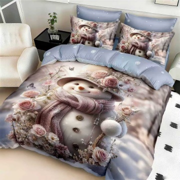 Lenjerie de pat de Crăciun cu elastic, policoton, 6 piese, roz și gri-albastru, Elegant Home Pucioasa, MT-11
