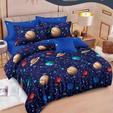 Lenjerie de pat Johnny Home Pucioasa, 6 piese, finet, model galaxie cu planete albastre, 2 persoane
