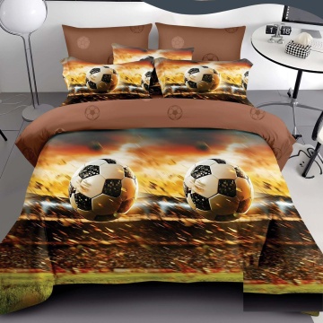 Lenjerie de pat Johnny Home Pucioasa, 6 piese, finet, model mingi fotbal pe fundal stadion maro, 2 persoane