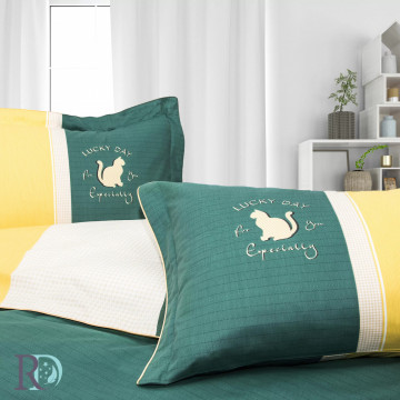 Lenjerie de pat Lucky Day, 100% bumbac satin, galben / verde, 4 piese, Roxyma Dream – prezentare vizuală a produsului