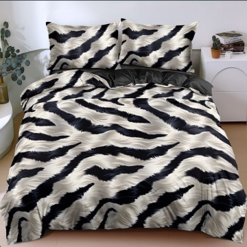 Lenjerie de pat neagră cu model abstract alb-negru, 4 piese, policoton