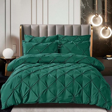 Lenjerie de pat uni cu elastic și pliuri din finet, 6 piese, pat 2 persoane, verde, FNJSE-02