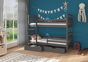 Pat copii ADRK ADA – 90x200 cm – cu somieră inclusă – cu ladă de depozitare – cu barieră de protecție – Grafit – SKU CH-ADA-GRAP-208-E1465