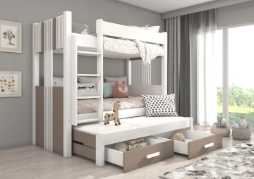 Pat copii ADRK ARTEMA – 90x200 cm – cu somieră inclusă – cu ladă de depozitare – Alb / Trufă – SKU CH-ARTE-WT-M-200