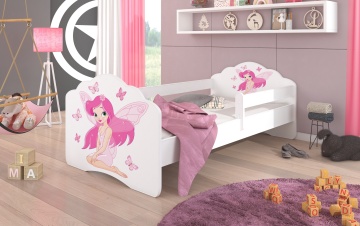 Pat copii ADRK CASIMO – 70x140 cm – cu somieră inclusă – cu barieră de protecție – Fetiță cu aripi – Alb – Varianta 2