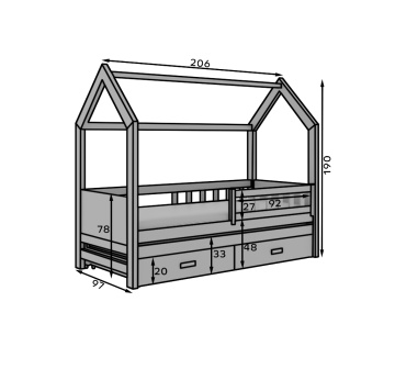 Pat copii ADRK House Jaspis – 90x200 cm – Alb / Trufă – prezentare alternativă a modelului – cadru alternativ al produsului