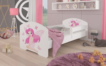 Pat copii ADRK PEPE – 70x140 cm – cu somieră inclusă – cu barieră de protecție – Fetiță cu aripi – Alb – Varianta 2