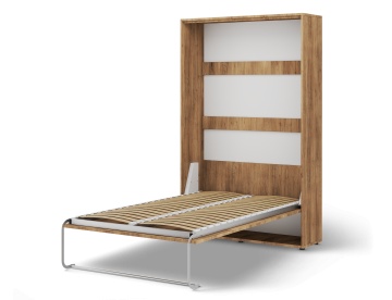 Pat rabatabil ADRK Vivario 120 – 120x200 cm – Stejar Artisan – deschis, vedere trei sferturi asupra cadrului și somierei