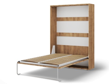 Pat rabatabil ADRK Vivario 140 – 140x200 cm – Stejar Artisan – deschis, vedere trei sferturi asupra cadrului și somierei