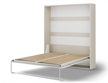 Pat rabatabil ADRK Vivario 160 – 160x200 cm – Cașmir – deschis, vedere trei sferturi asupra cadrului și somierei