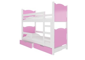 Pat supraetajat ADRK copii MARABA – 75x180 cm – Alb / Roz – fotografie de catalog a modelului