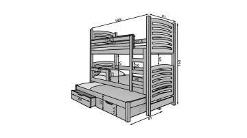 Pat supraetajat ADRK pentru 3 persoane SORIA – 75x180 cm – Alb / Albastru – vedere generală a produsului