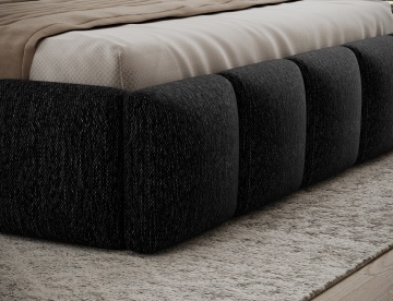 Pat tapițat ELTAP Edvige, 140x200 cm, negru, Berlin 02 – detaliu al tapițeriei la colțul cadrului inferior – prezentare suplimentară a modelului
