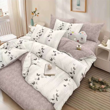 Set lenjerie de pat cu elastic și cearșaf plat, policoton, 4 piese, roz pudră și alb, Elegant Home Pucioasa, E198