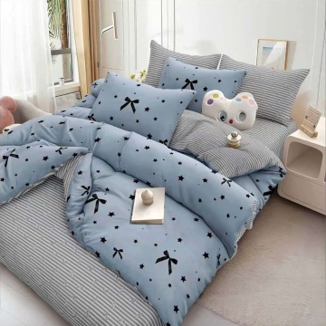 Set lenjerie de pat cu elastic și cearșaf plat, policoton, 4 piese, albastru, Elegant Home Pucioasa, E200