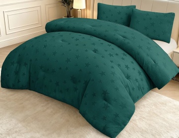 Set pilotă plușată gofrată Johnnie Home 200x230 cm + 2 fețe de pernă 50x70 cm, verde smarald, 3 piese
