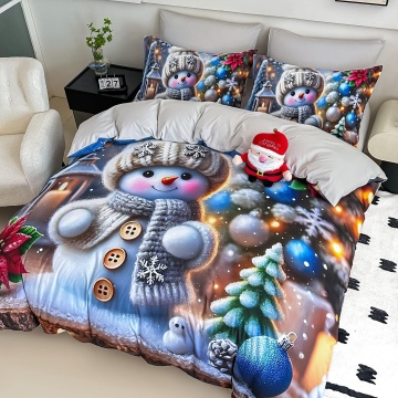 set lenjerie Crăciun imprimeu digital 5D om de zăpadă Jojo Home gri