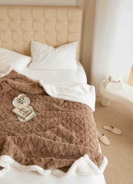 🤎 Pătură Cocolino cu Blăniță 200x230 cm Maro | Model Tricot în Relief | Jojo Home