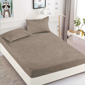 Husă de pat cu elastic din finet, 3 piese, pat 2 persoane, maro, HBF-264
